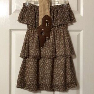 Womens Strapless Blouse Size Small Brown and Black Design with Belt